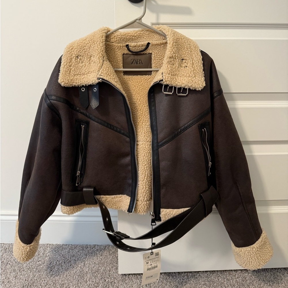 Zara Tan and Brown Shearling Jacket